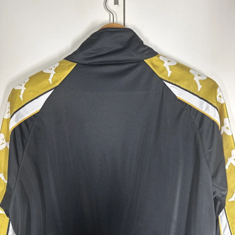 Kappa Men's Sz M Logo Track Soccer Jacket Black Gold White Full Stand Collar Y2K